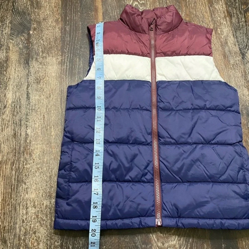 Janie and Jack Navy Maroon‎ Striped Puffer Vest Boys Sz 7-8 Water Resistant